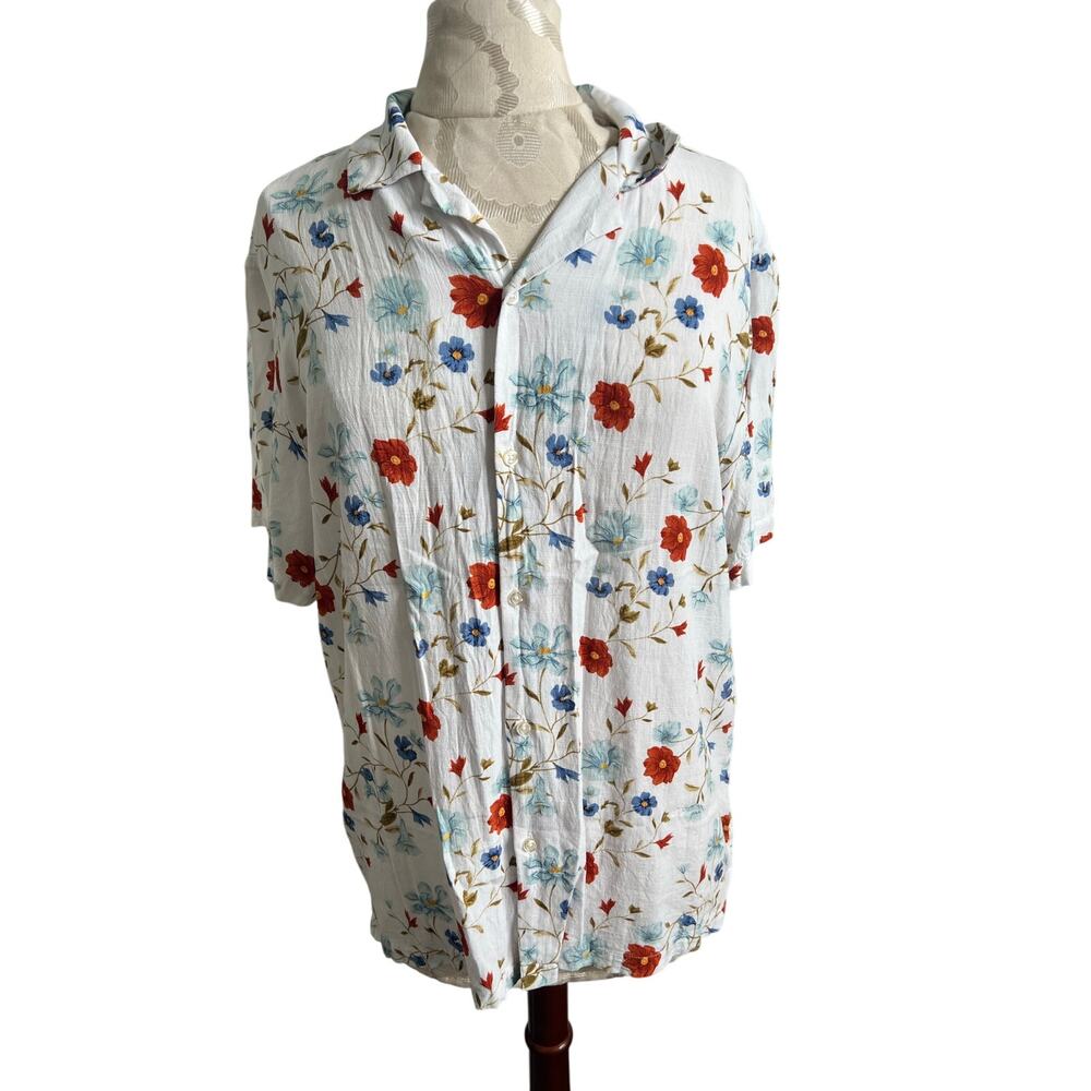 Porter & Ash Men's Linen Blend Floral Short Sleeve Button Up Medium